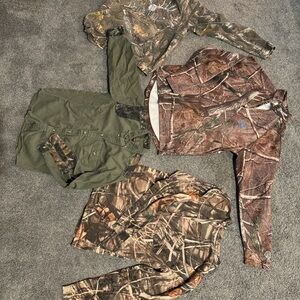 Youth Camo and Green Hunting Jackets. Small/medium youth size.